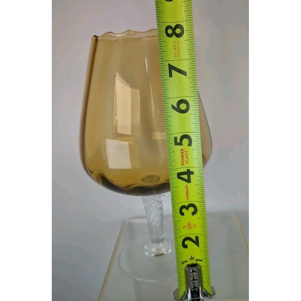 Empoli Glass Amber Spot Optic Glass Footed Large Brandy Snifter Twisted Stem Vng